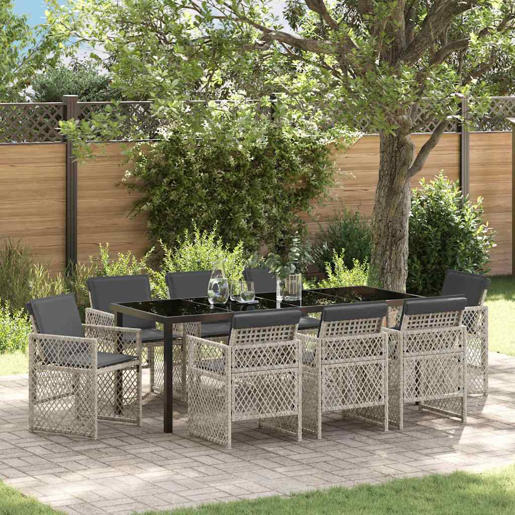 Have Spisebordssæt 9 pcs Lysegrå polyrattan