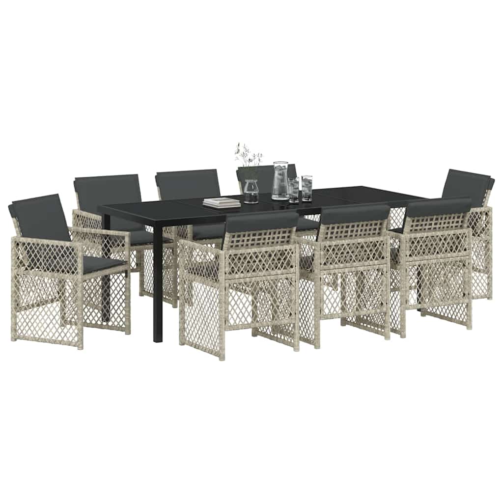 Have Spisebordssæt 9 pcs Lysegrå polyrattan