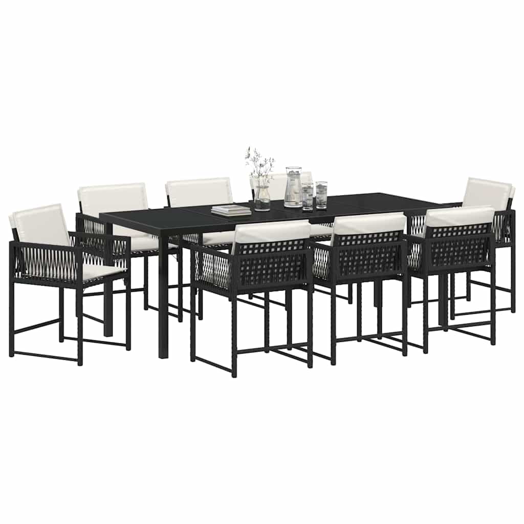 Have Spisebordssæt 9 pcs Sort polyrattan