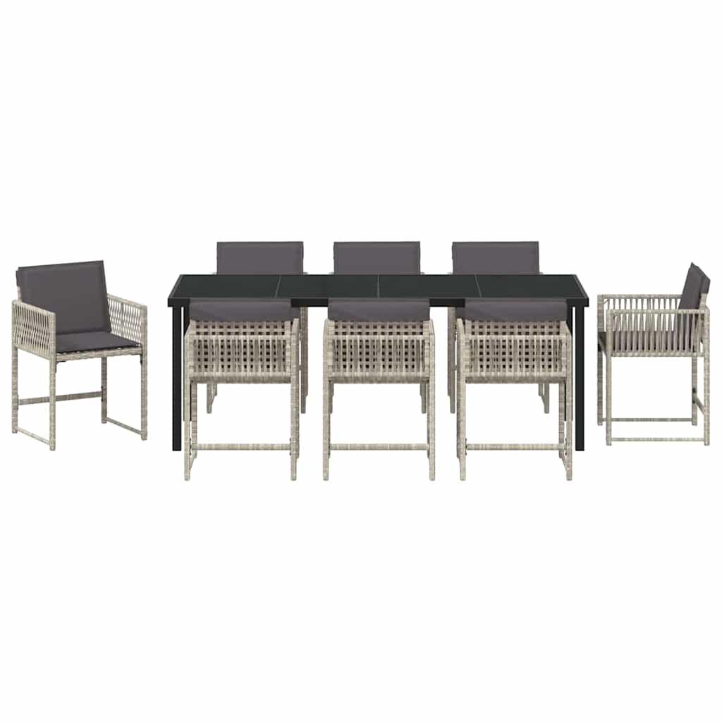 Have Spisebordssæt 9 stk. Lysegrå polyrattan