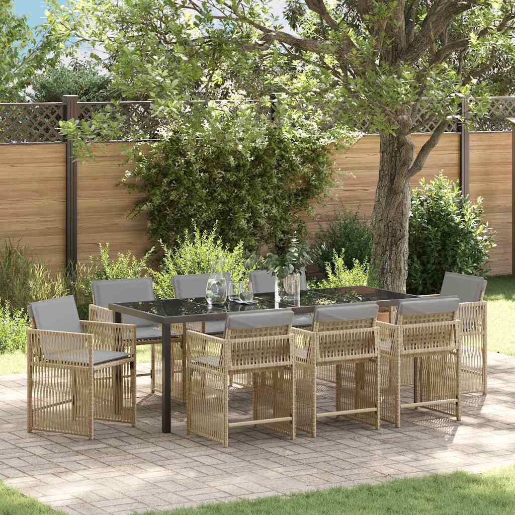 Have Spisebordssæt 9 pcs Beige polyrattan