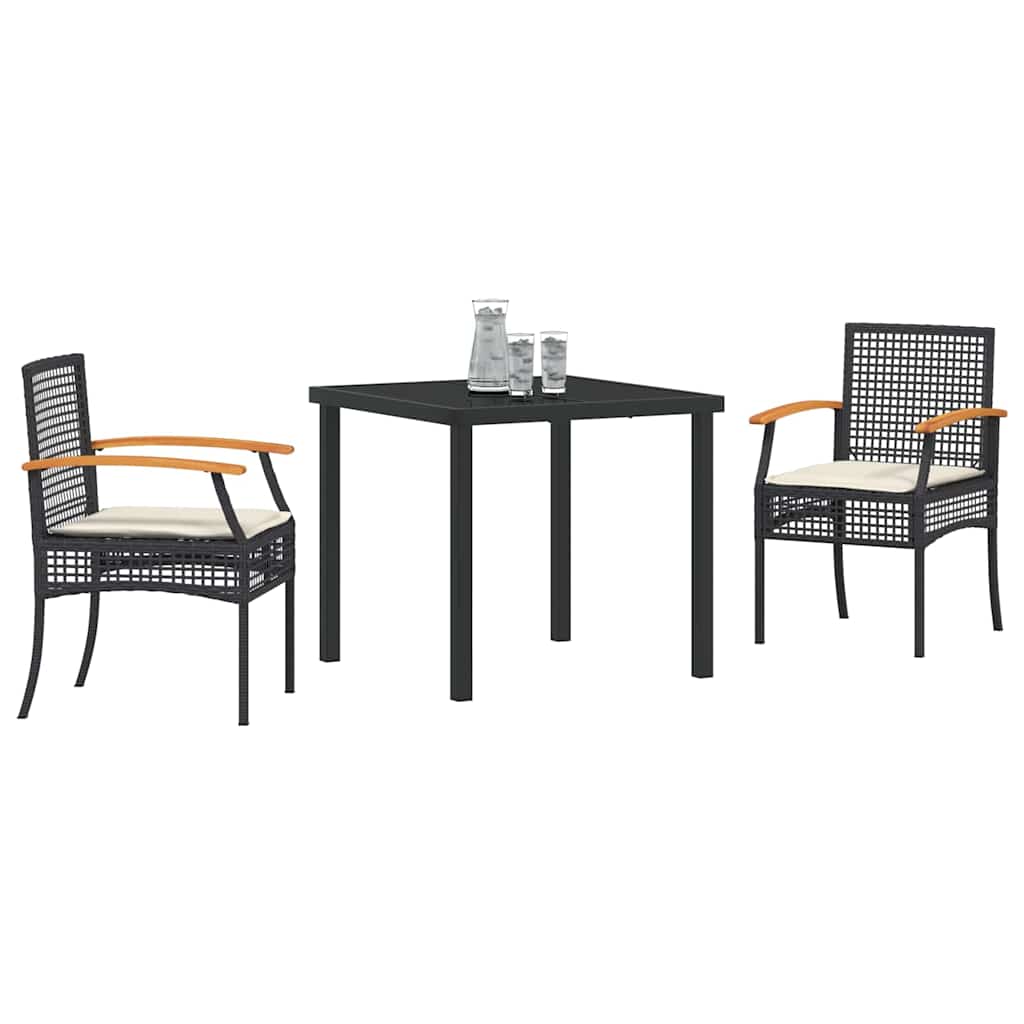 Have Spisebordssæt med pude 3 pcs Sort Rattan