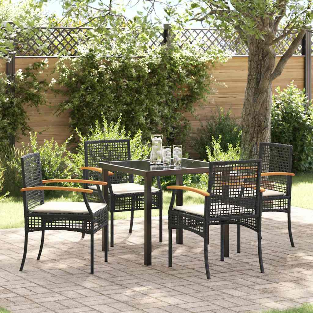 Have Spisebordssæt med pude 5 pcs Sort Rattan