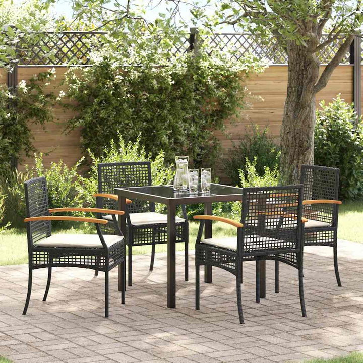 Have Spisebordssæt med pude 5 pcs Sort Rattan