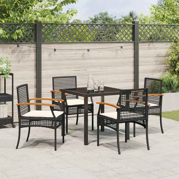 Have Spisebordssæt med pude 5 pcs Sort Rattan