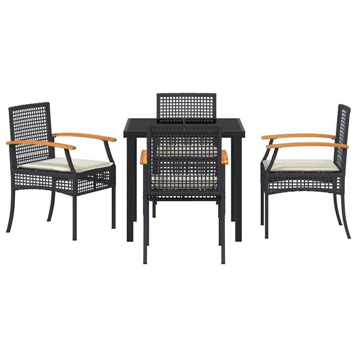 Have Spisebordssæt med pude 5 pcs Sort Rattan