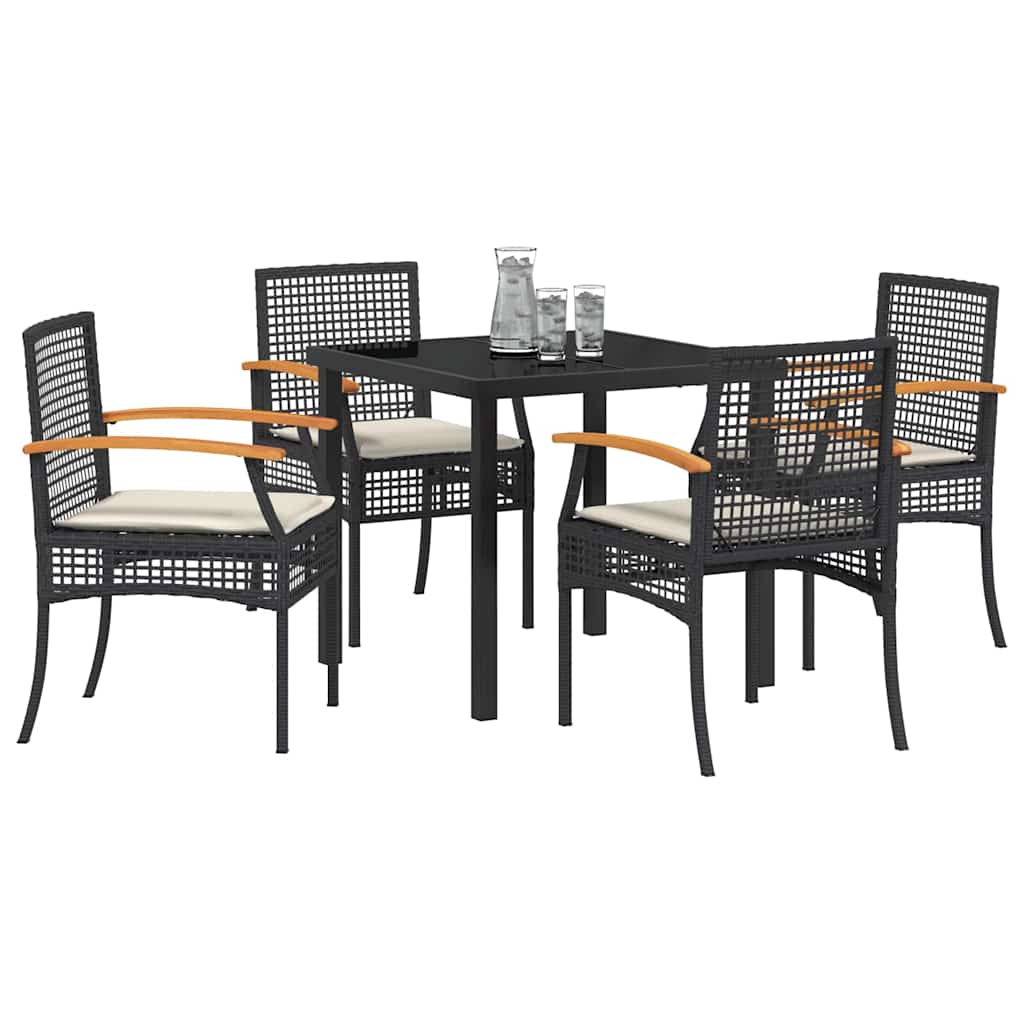 Have Spisebordssæt med pude 5 pcs Sort Rattan
