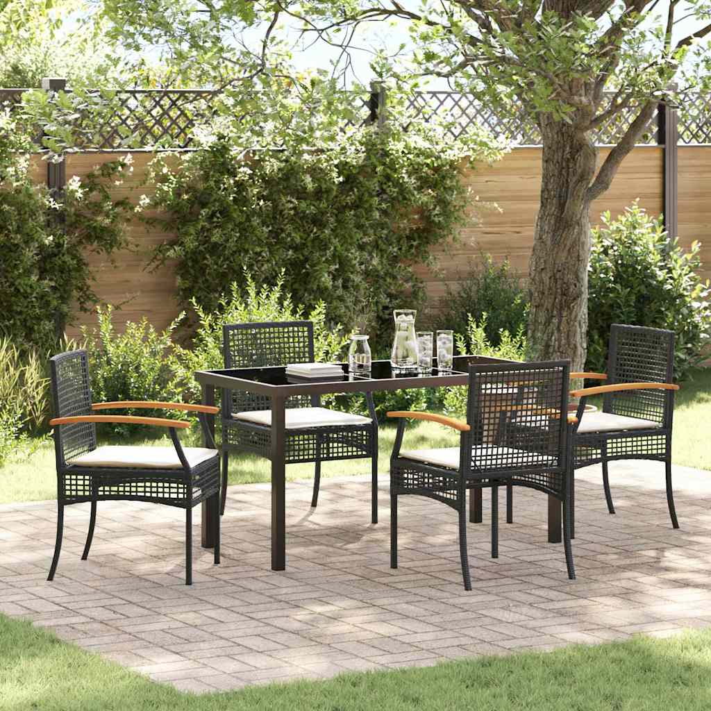 Have Spisebordssæt med pude 5 pcs Sort Rattan