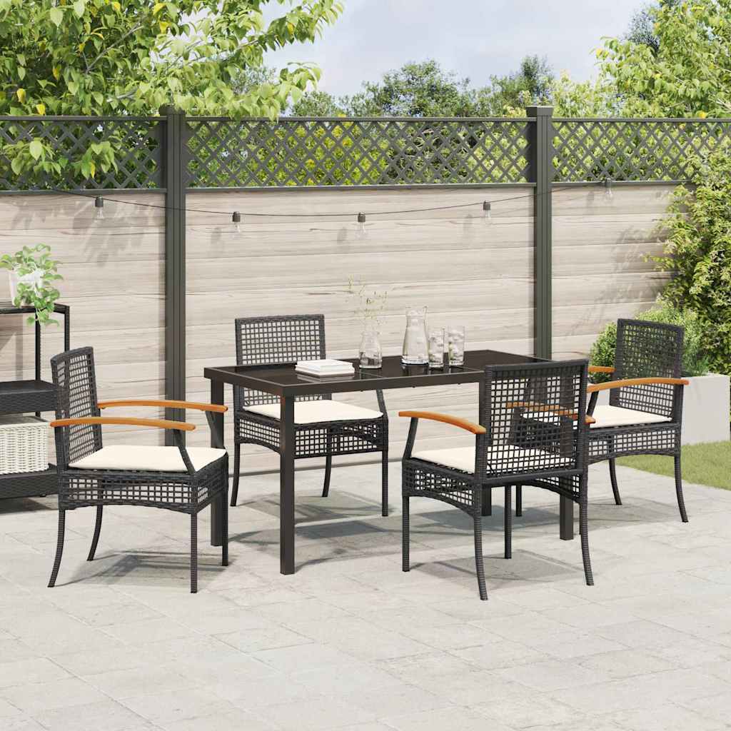 Have Spisebordssæt med pude 5 pcs Sort Rattan