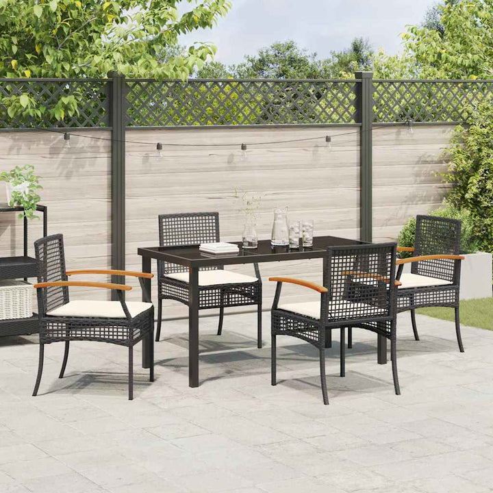 Have Spisebordssæt med pude 5 pcs Sort Rattan