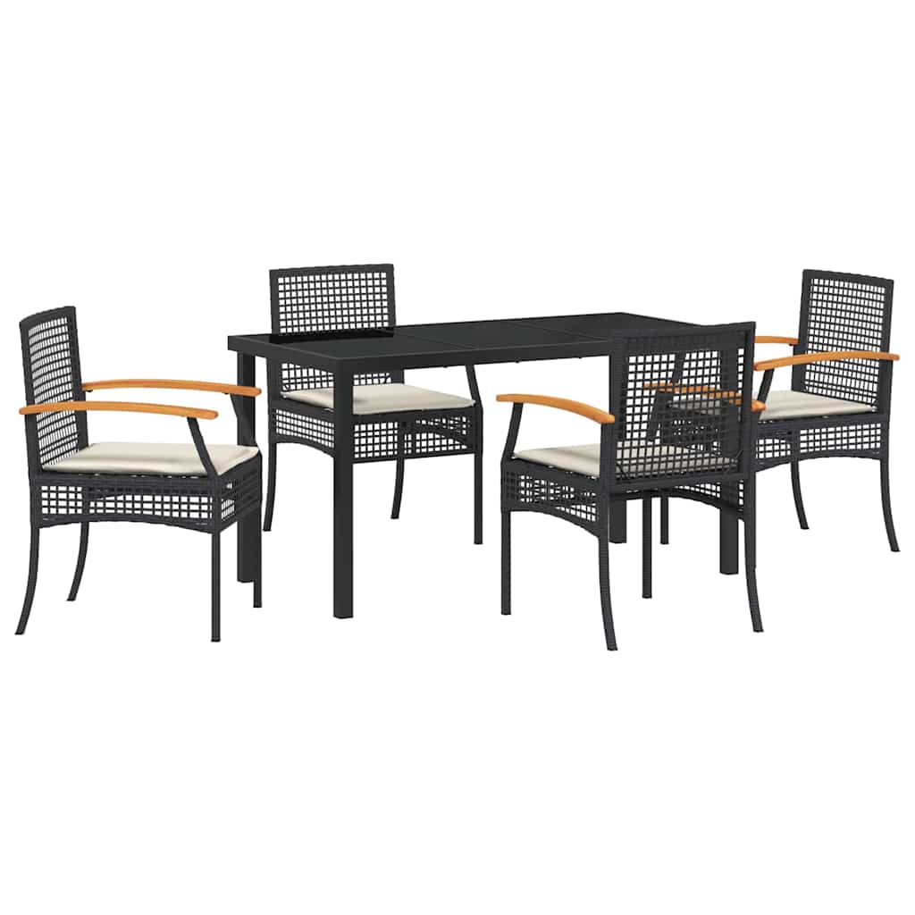Have Spisebordssæt med pude 5 pcs Sort Rattan