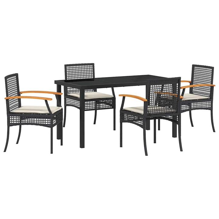 Have Spisebordssæt med pude 5 pcs Sort Rattan