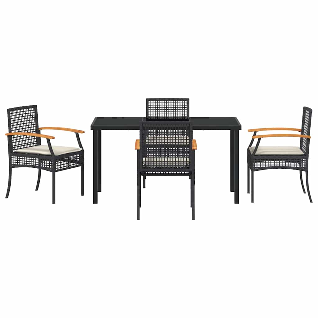 Have Spisebordssæt med pude 5 pcs Sort Rattan