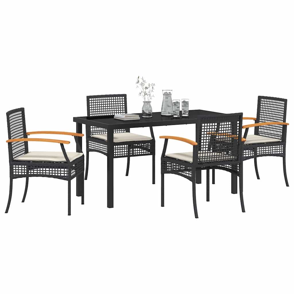 Have Spisebordssæt med pude 5 pcs Sort Rattan