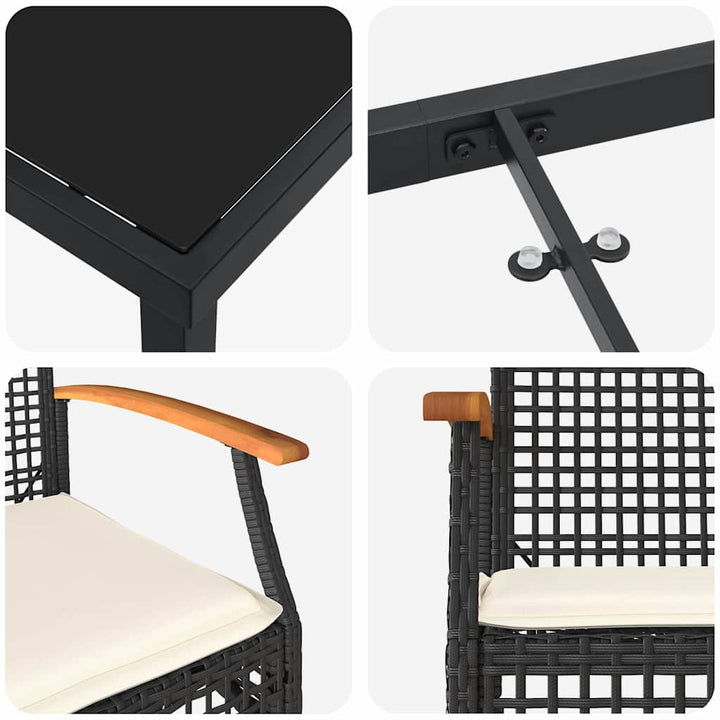 Have Spisebordssæt med pude 5 pcs Sort Rattan