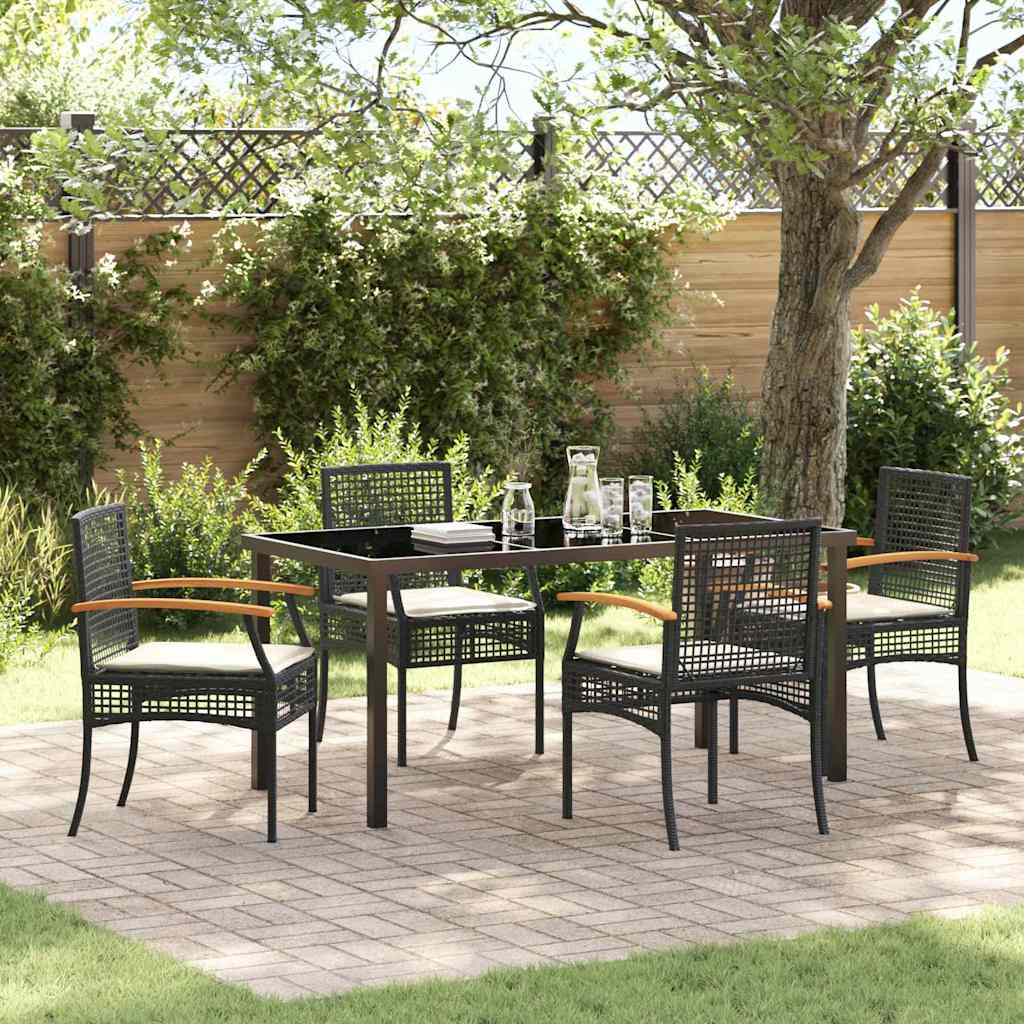 Have Spisebordssæt med pude 5 pcs Sort Rattan