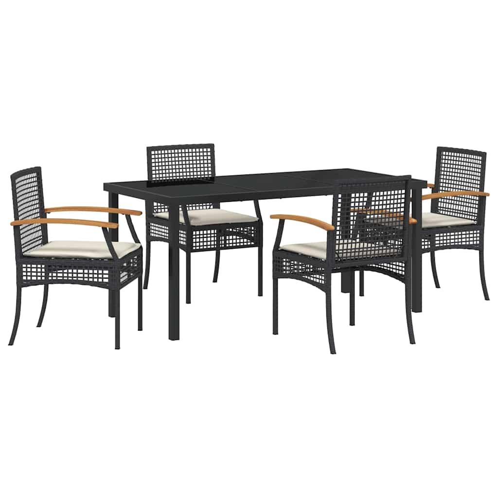 Have Spisebordssæt med pude 5 pcs Sort Rattan