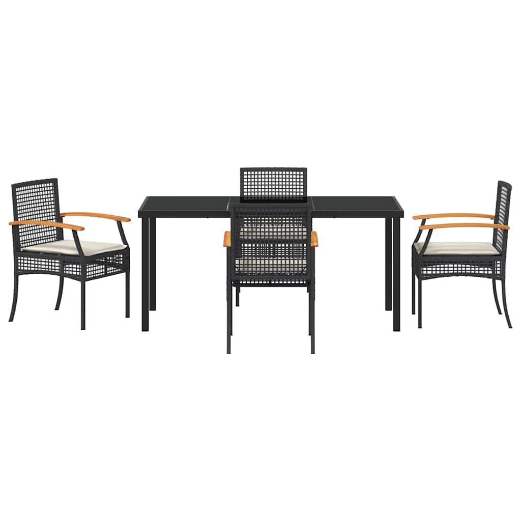 Have Spisebordssæt med pude 5 pcs Sort Rattan