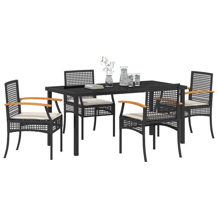 Have Spisebordssæt med pude 5 pcs Sort Rattan