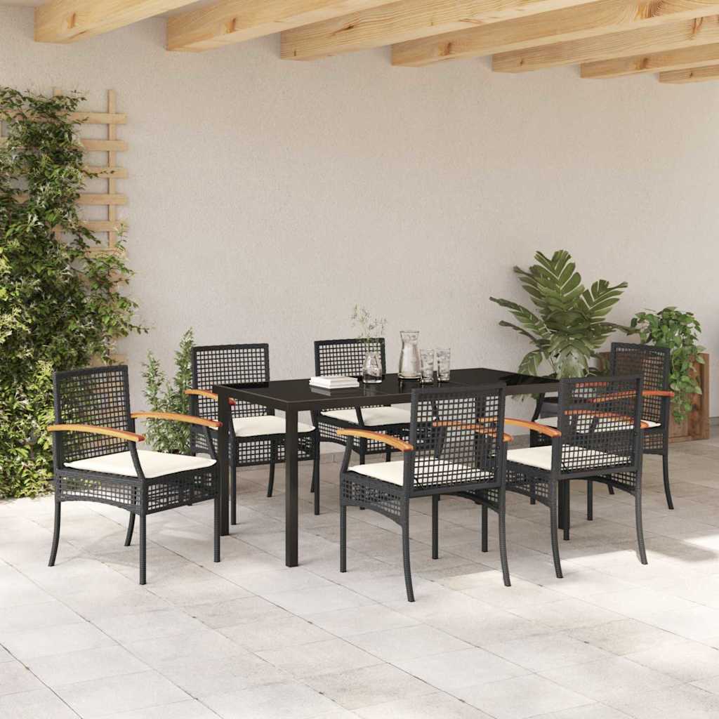 Have Spisebordssæt med pude 7 pcs Sort Rattan