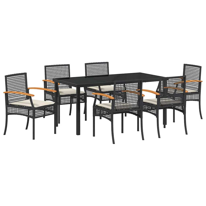 Have Spisebordssæt med pude 7 pcs Sort Rattan