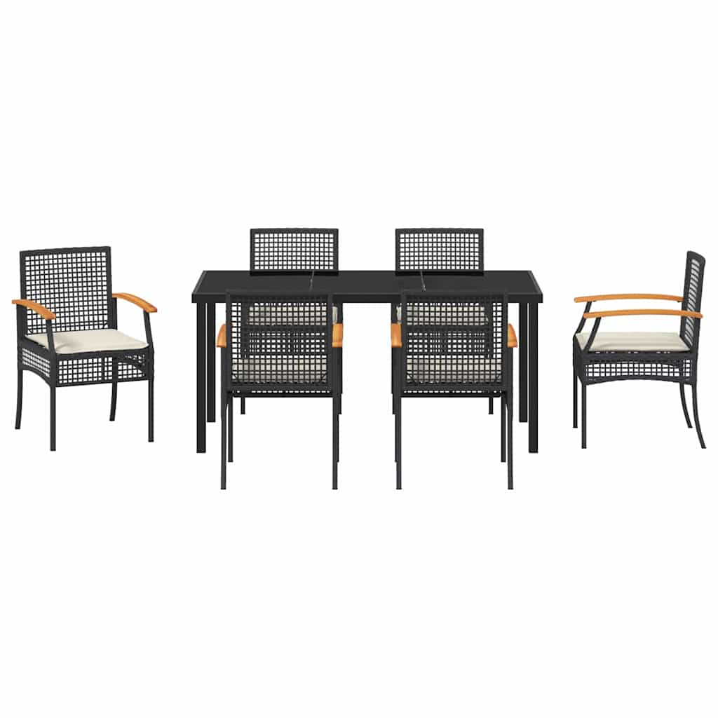 Have Spisebordssæt med pude 7 pcs Sort Rattan