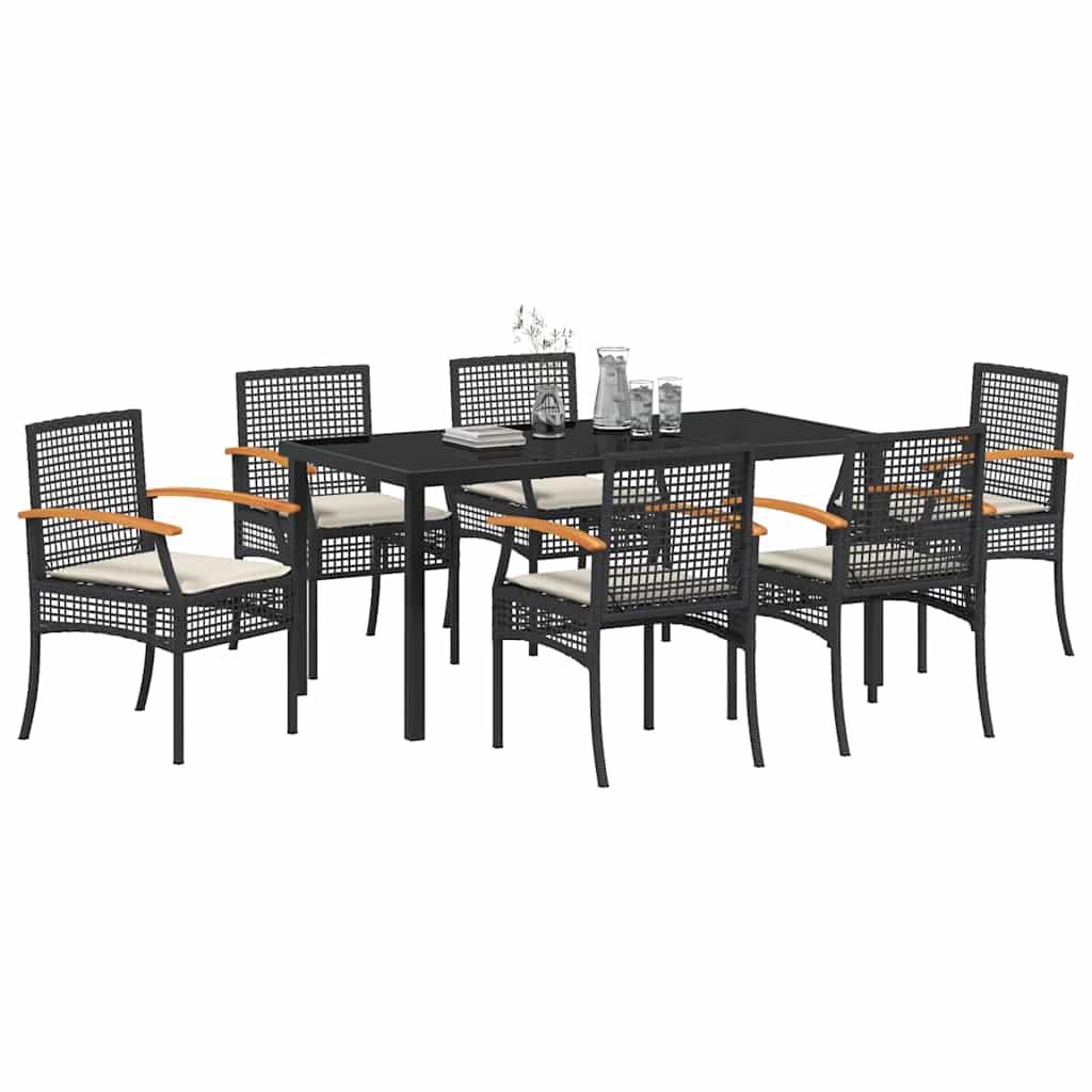 Have Spisebordssæt med pude 7 pcs Sort Rattan
