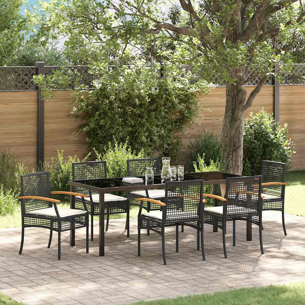 Have Spisebordssæt med pude 7 pcs Sort Rattan