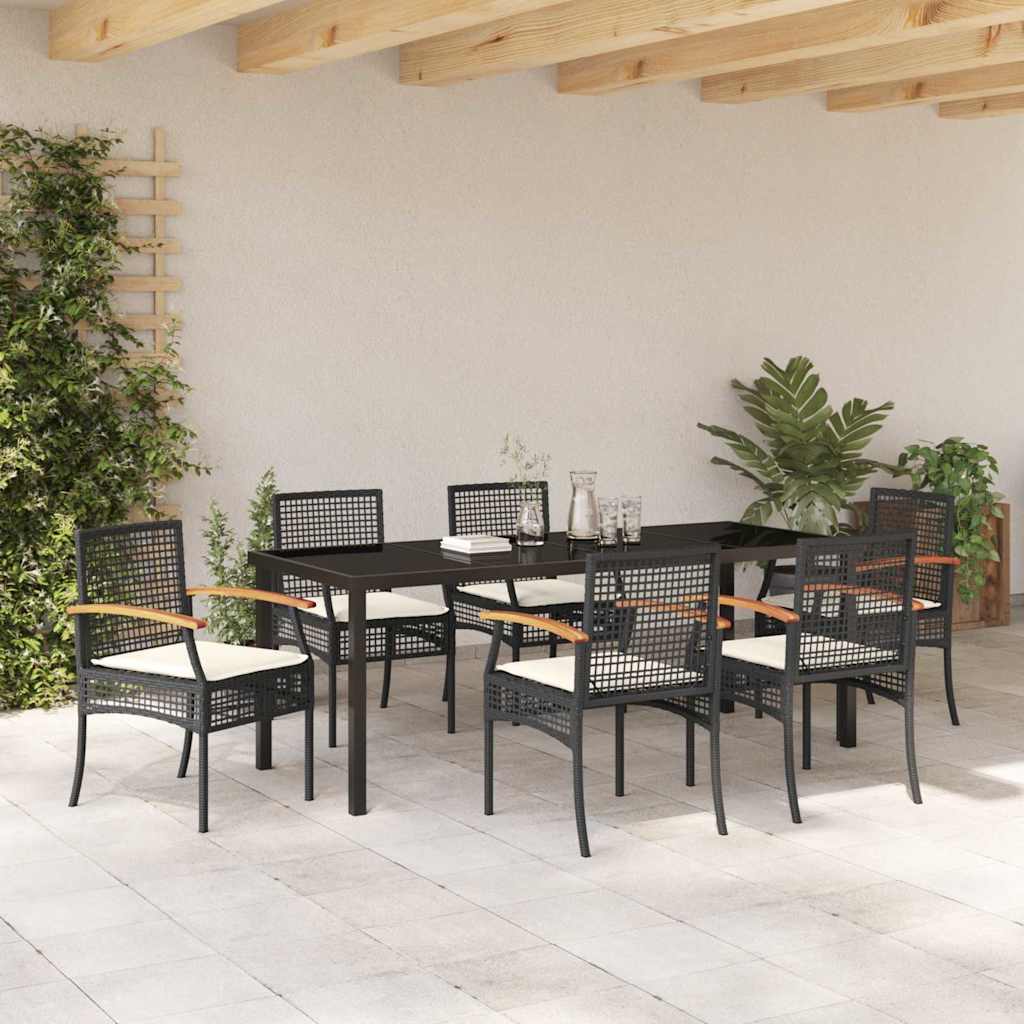Have Spisebordssæt med pude 7 pcs Sort Rattan