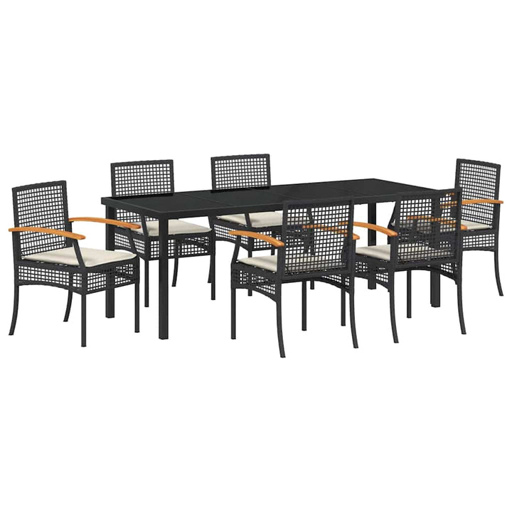 Have Spisebordssæt med pude 7 pcs Sort Rattan