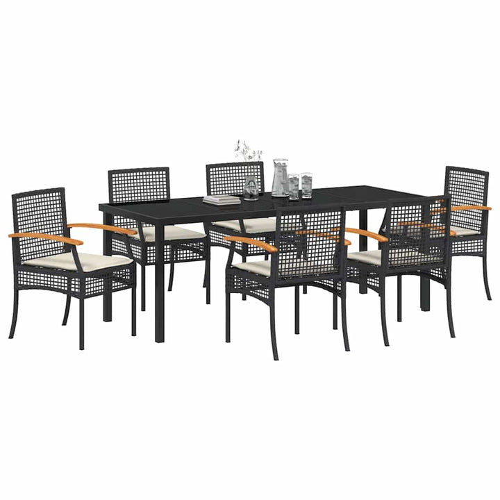 Have Spisebordssæt med pude 7 pcs Sort Rattan
