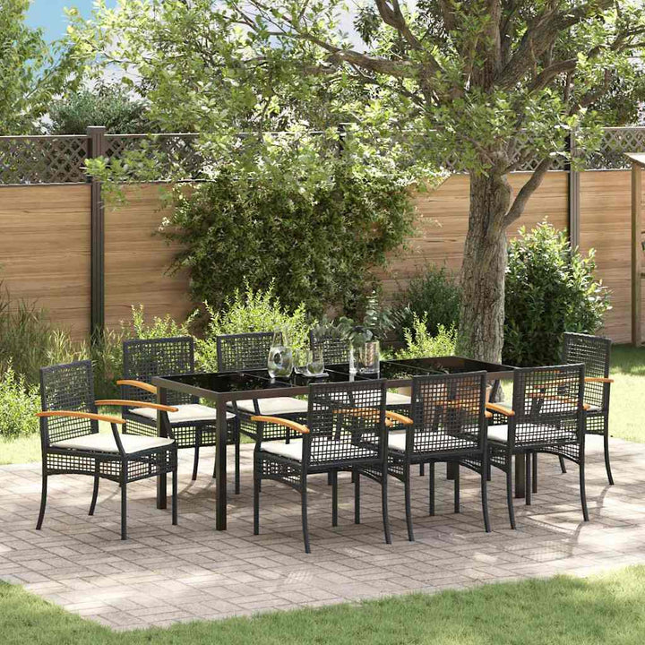 Have Spisebordssæt med pude 9 pcs Sort Rattan