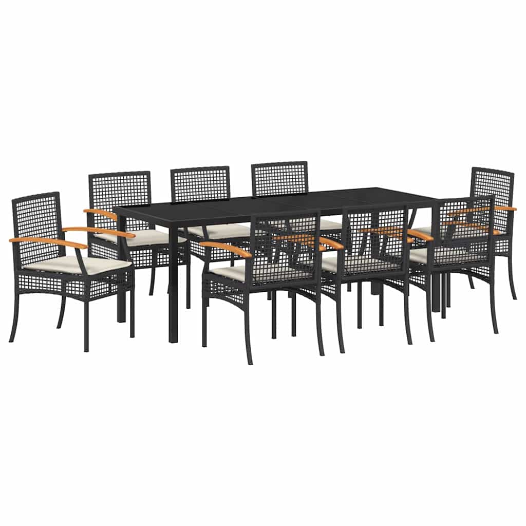 Have Spisebordssæt med pude 9 pcs Sort Rattan