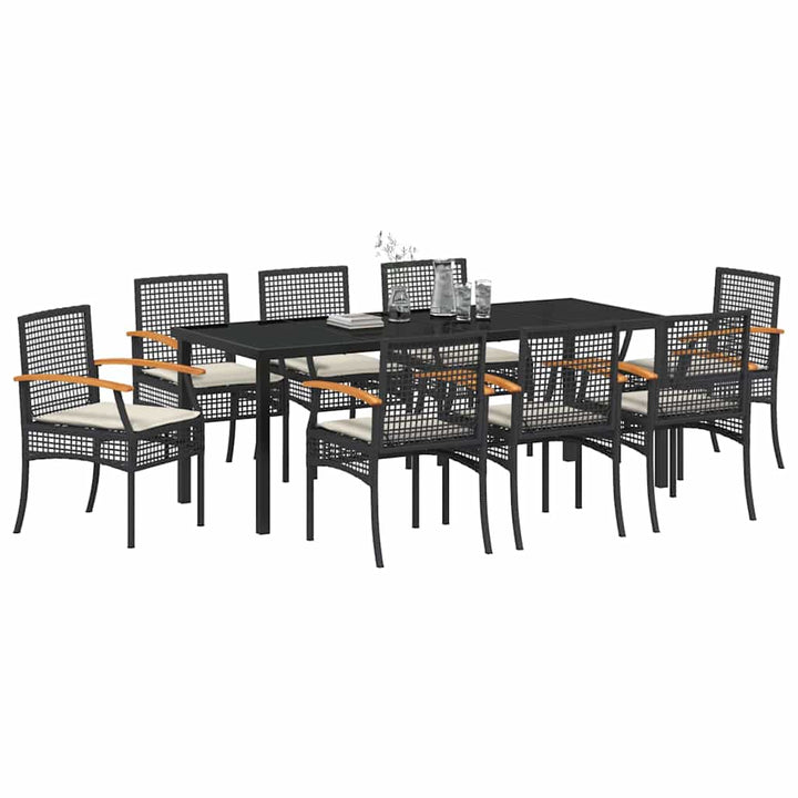 Have Spisebordssæt med pude 9 pcs Sort Rattan