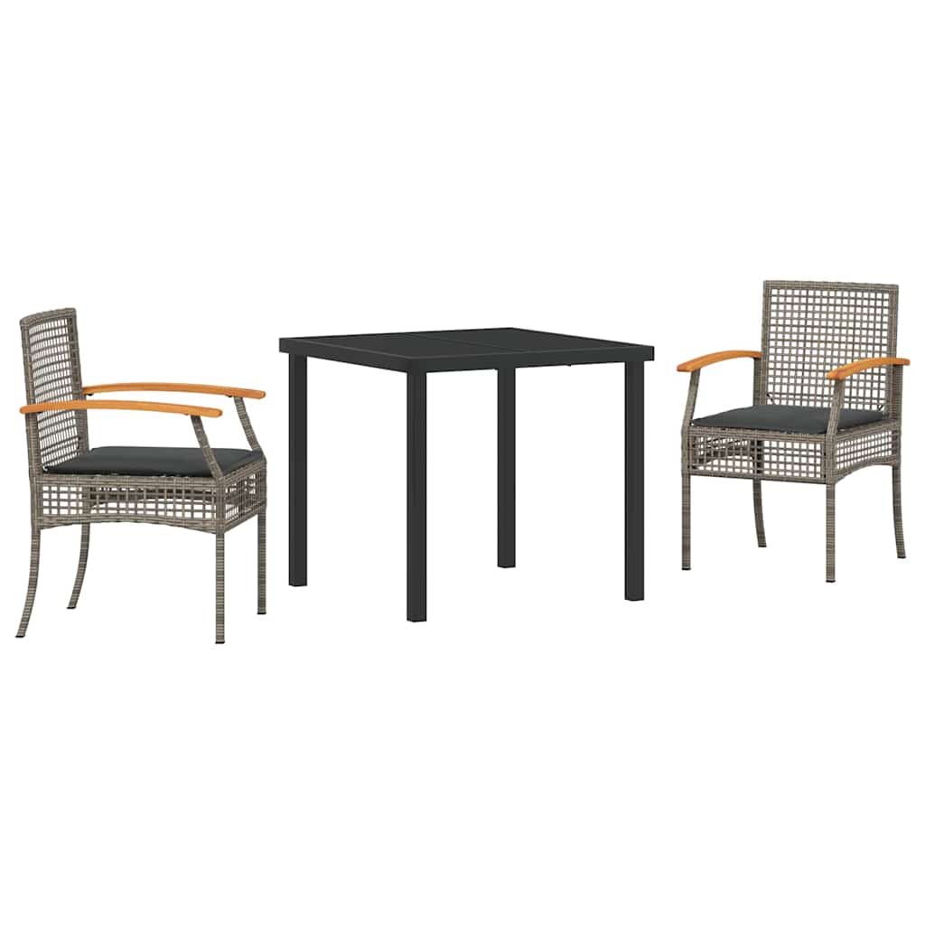 Have Spisebordssæt med pude 3 pcs Grå og sort Rattan