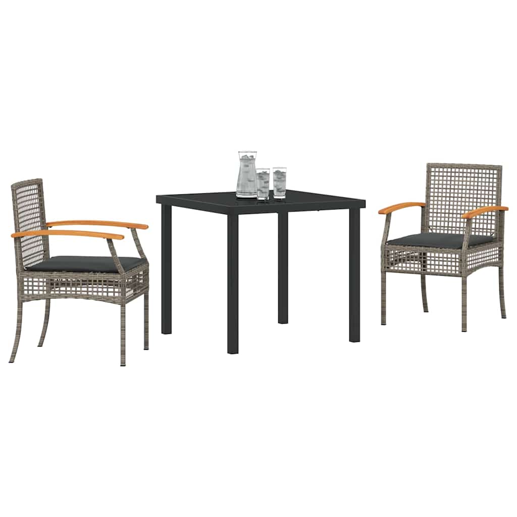 Have Spisebordssæt med pude 3 pcs Grå og sort Rattan