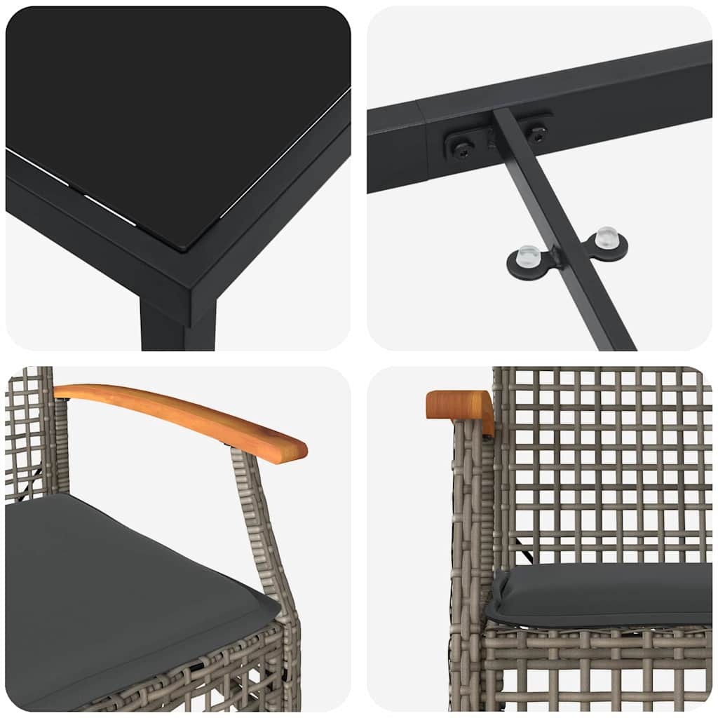 Have Spisebordssæt med pude 5 pcs Grå og sort Rattan