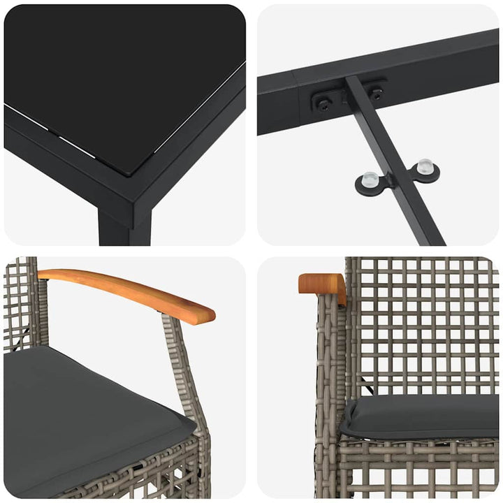 Have Spisebordssæt med pude 5 pcs Grå og sort Rattan