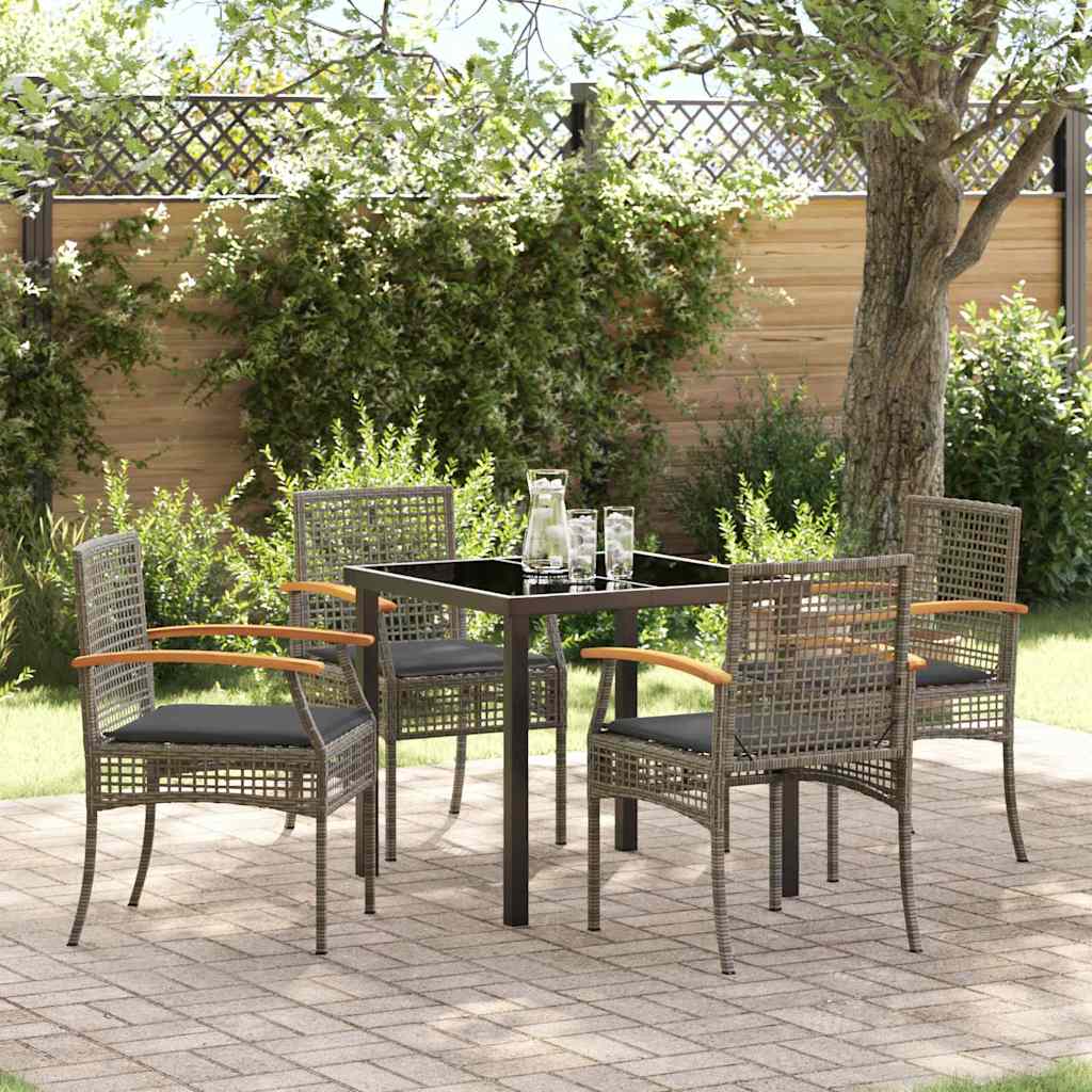Have Spisebordssæt med pude 5 pcs Grå og sort Rattan