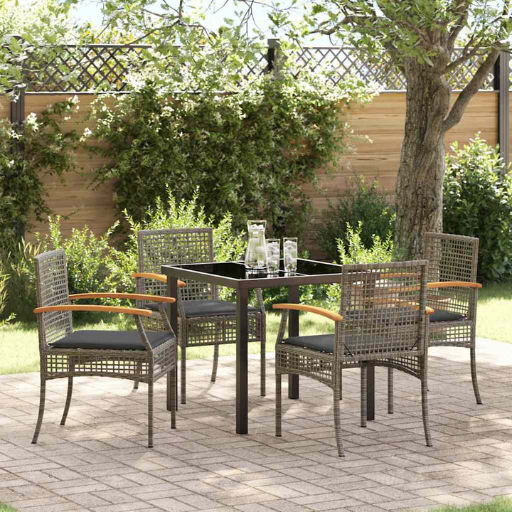 Have Spisebordssæt med pude 5 pcs Grå og sort Rattan