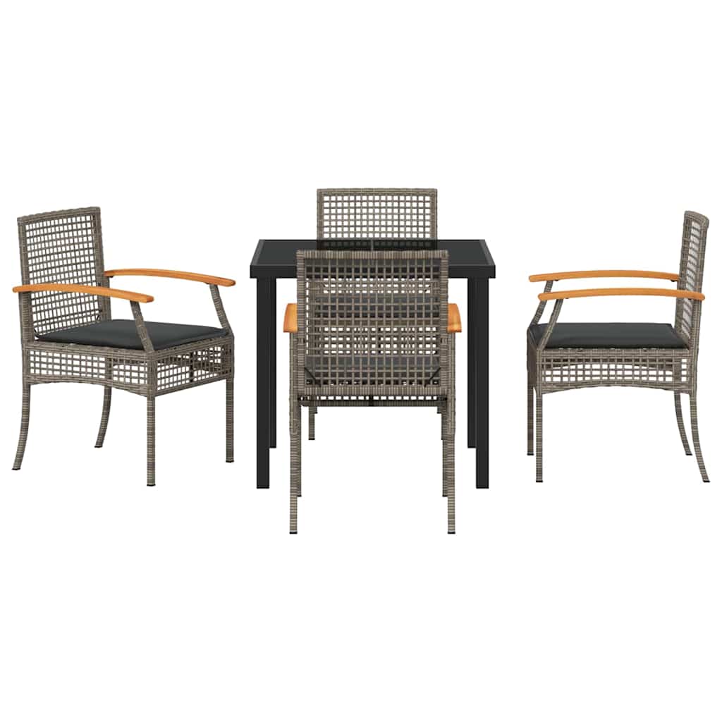 Have Spisebordssæt med pude 5 pcs Grå og sort Rattan