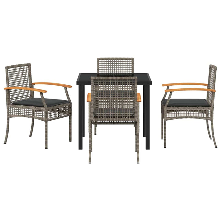 Have Spisebordssæt med pude 5 pcs Grå og sort Rattan