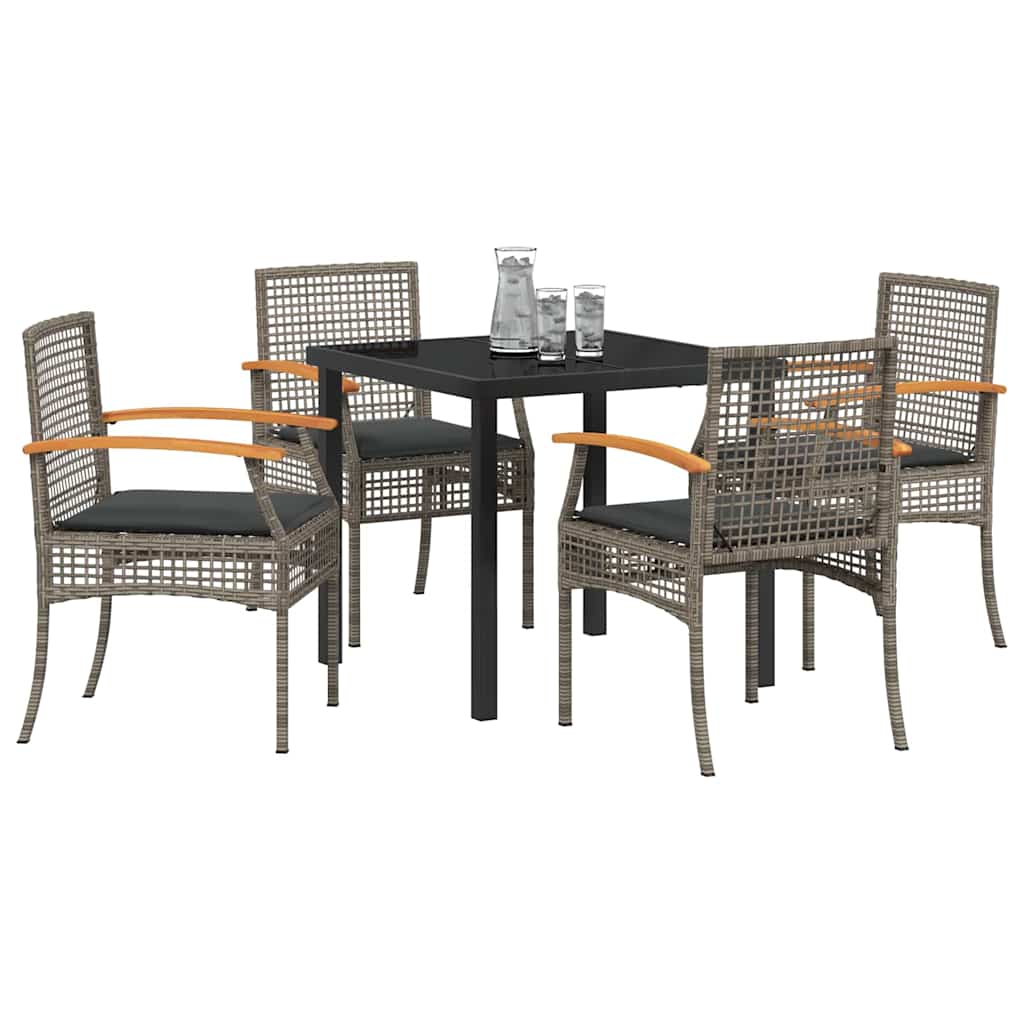Have Spisebordssæt med pude 5 pcs Grå og sort Rattan