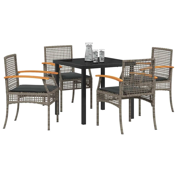Have Spisebordssæt med pude 5 pcs Grå og sort Rattan