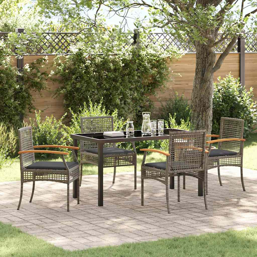 Have Spisebordssæt med pude 5 pcs Grå og sort Rattan