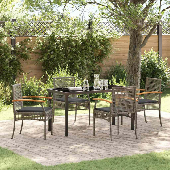 Have Spisebordssæt med pude 5 pcs Grå og sort Rattan