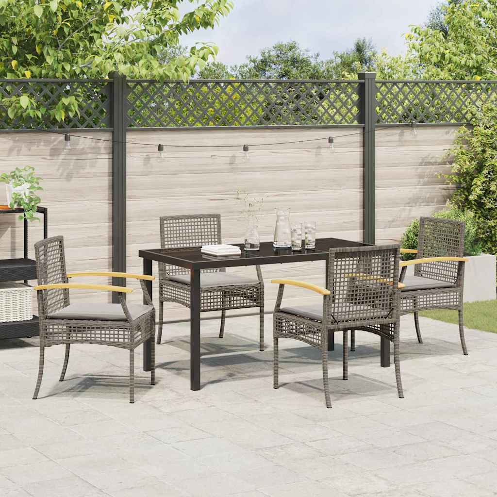 Have Spisebordssæt med pude 5 pcs Grå og sort Rattan