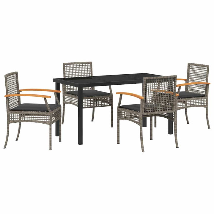 Have Spisebordssæt med pude 5 pcs Grå og sort Rattan