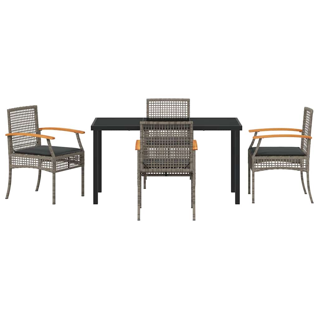 Have Spisebordssæt med pude 5 pcs Grå og sort Rattan