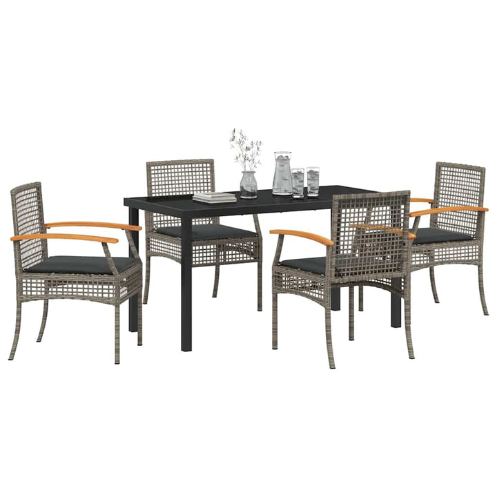 Have Spisebordssæt med pude 5 pcs Grå og sort Rattan